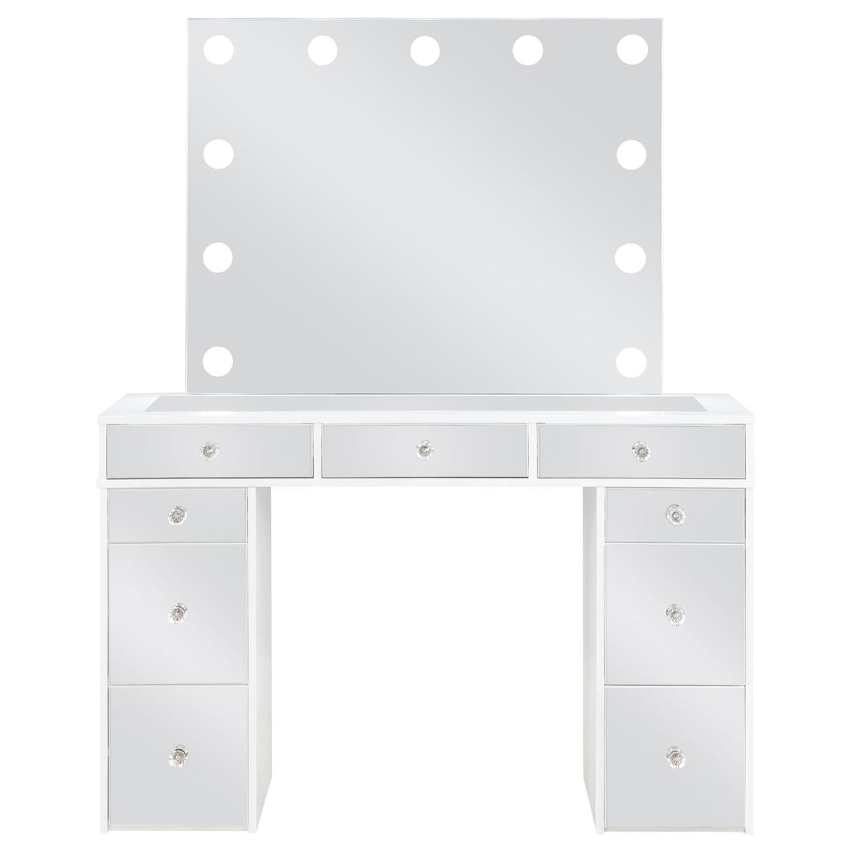 Regina White 3-piece Makeup Vanity Table Set Hollywood Lighting Mirror by Coaster at Eve Furniture