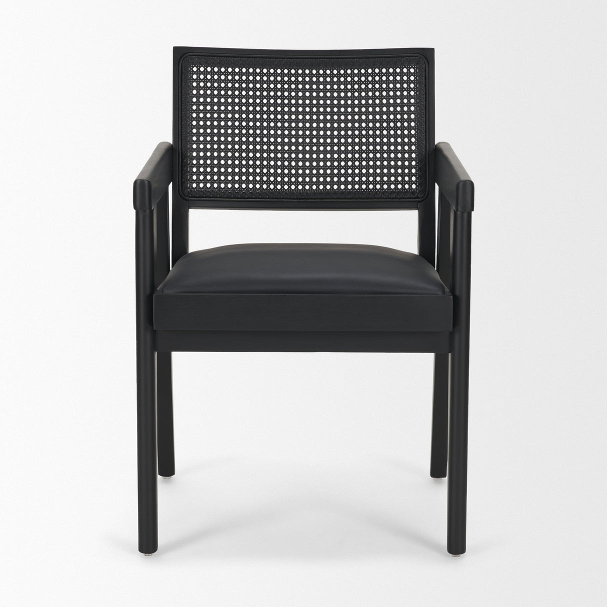 Reid Framed Black Cane Black Fabric Dining Armchair by Mercana at Eve Furniture