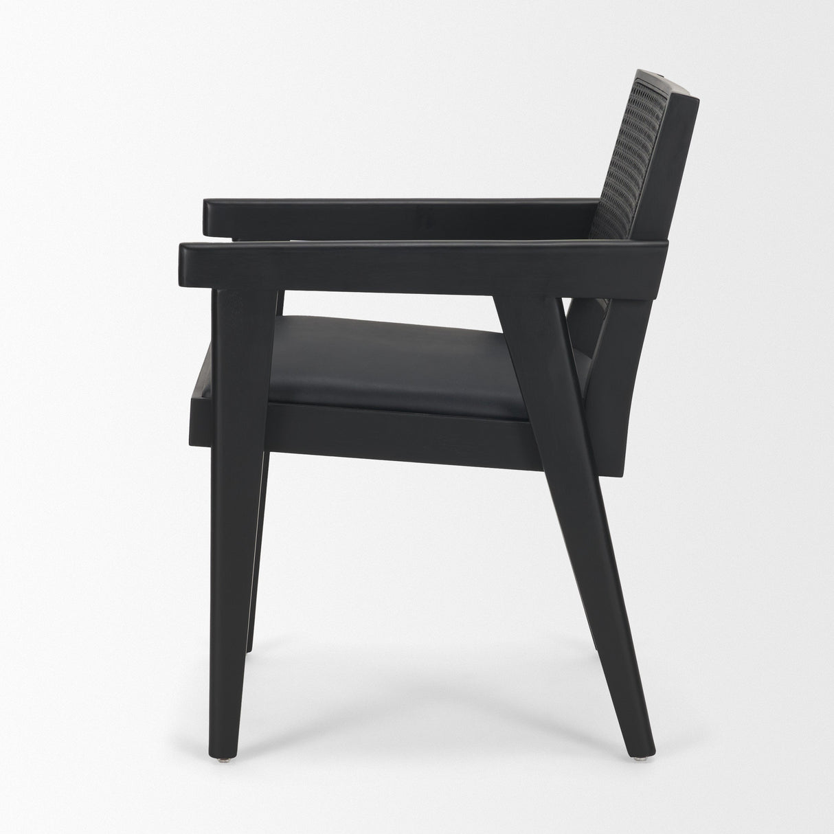 Reid Framed Black Cane Black Fabric Dining Armchair by Mercana at Eve Furniture