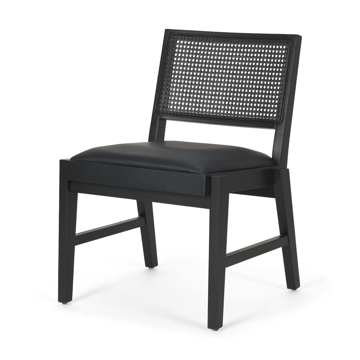Reid Framed Black Cane Black Leather Dining Chair by Mercana at Eve Furniture