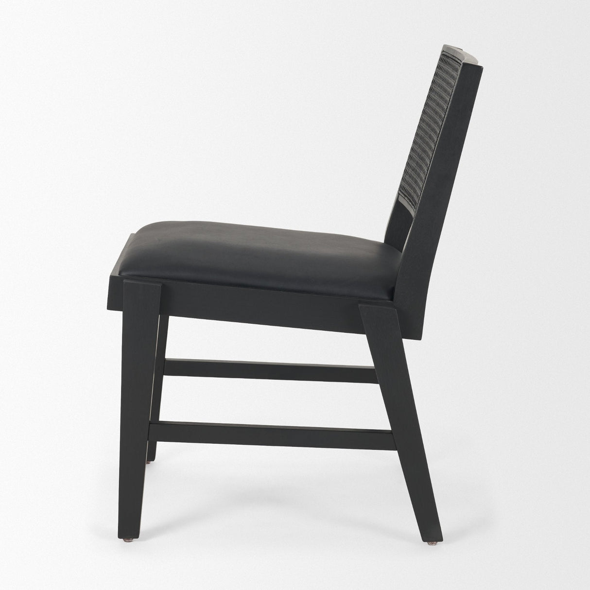 Reid Framed Black Cane Black Leather Dining Chair by Mercana at Eve Furniture
