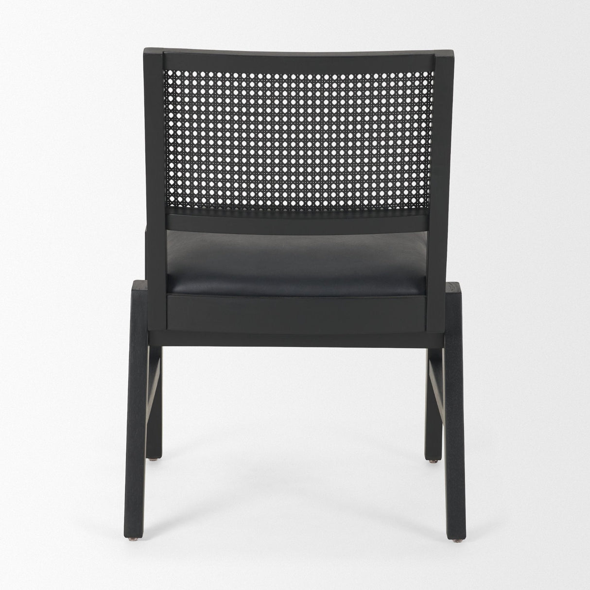 Reid Framed Black Cane Black Leather Dining Chair by Mercana at Eve Furniture