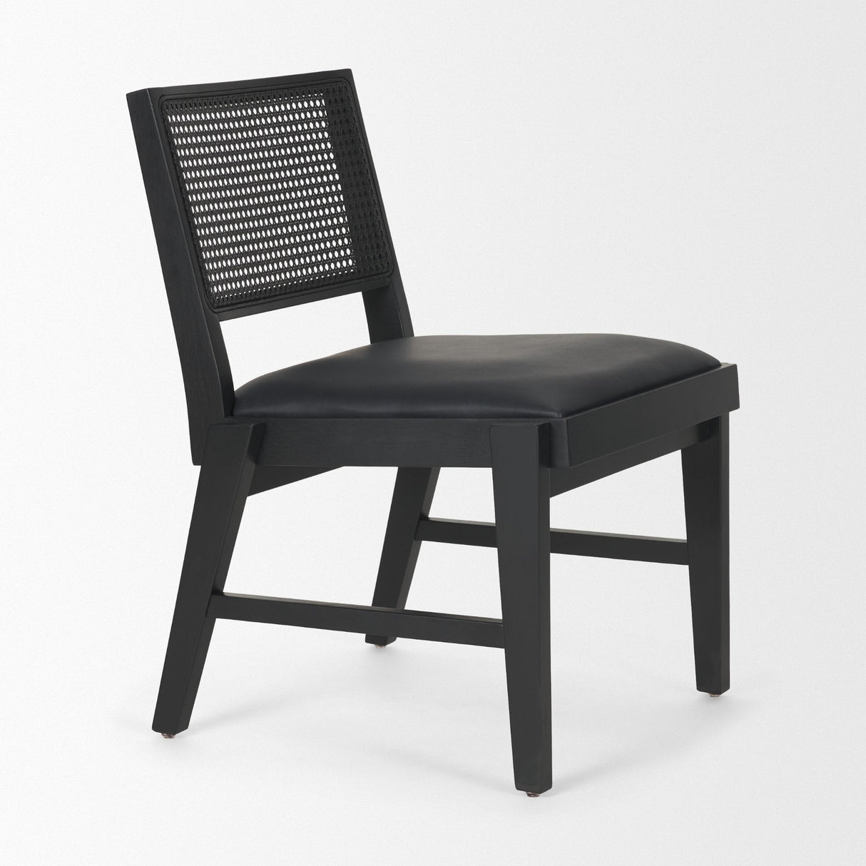Reid Framed Black Cane Black Leather Dining Chair by Mercana at Eve Furniture