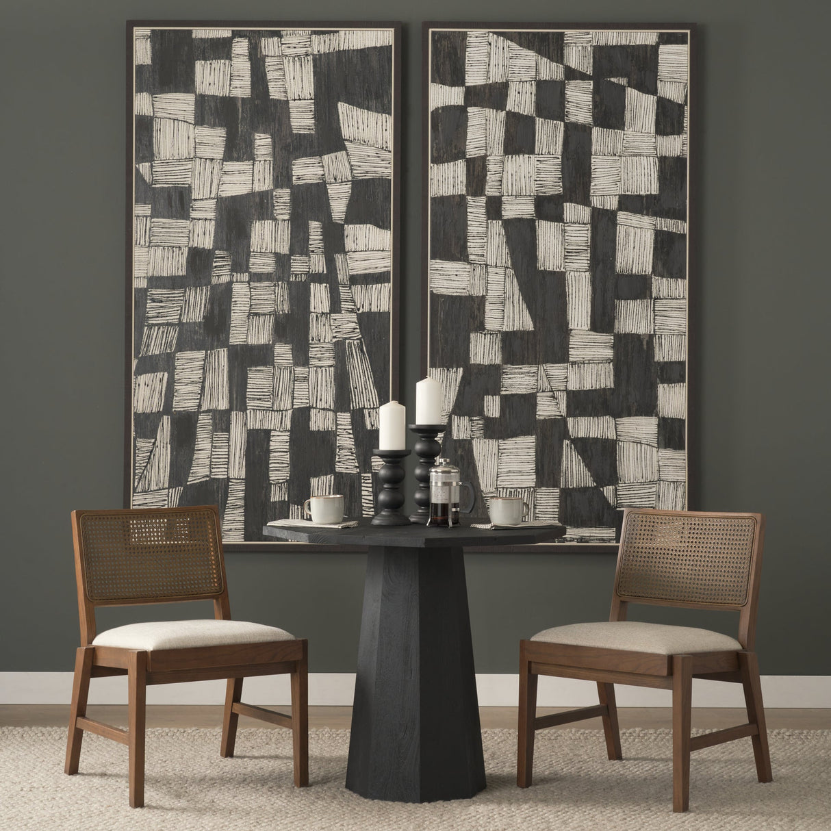 Reid Framed Brown Cane Cream Fabric Dining Chair, Set of 2 by Mercana at Eve Furniture
