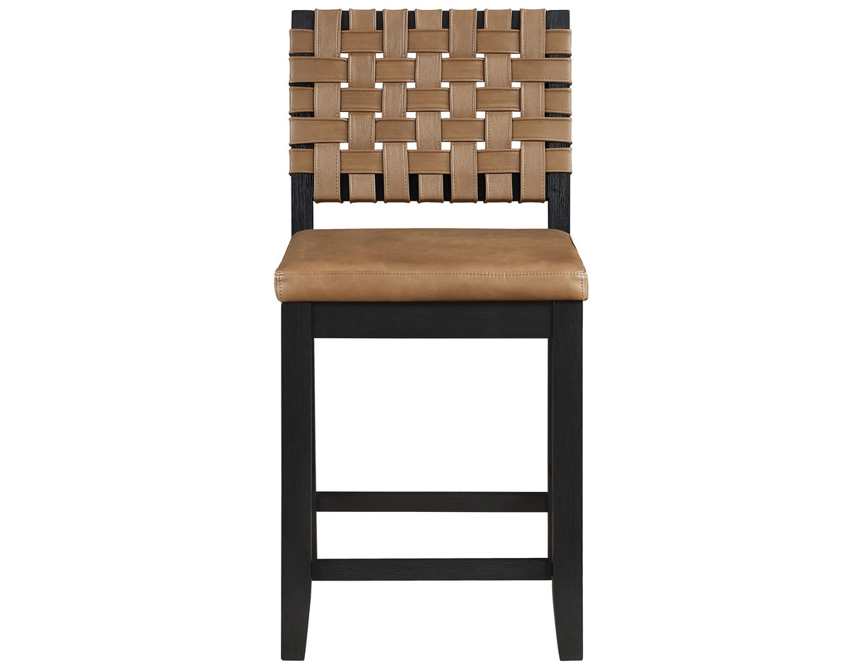 Reid Saddle Brown Camel Vegan Leather 24″ Counter Chair Black Finish by Steve Silver at Eve Furniture