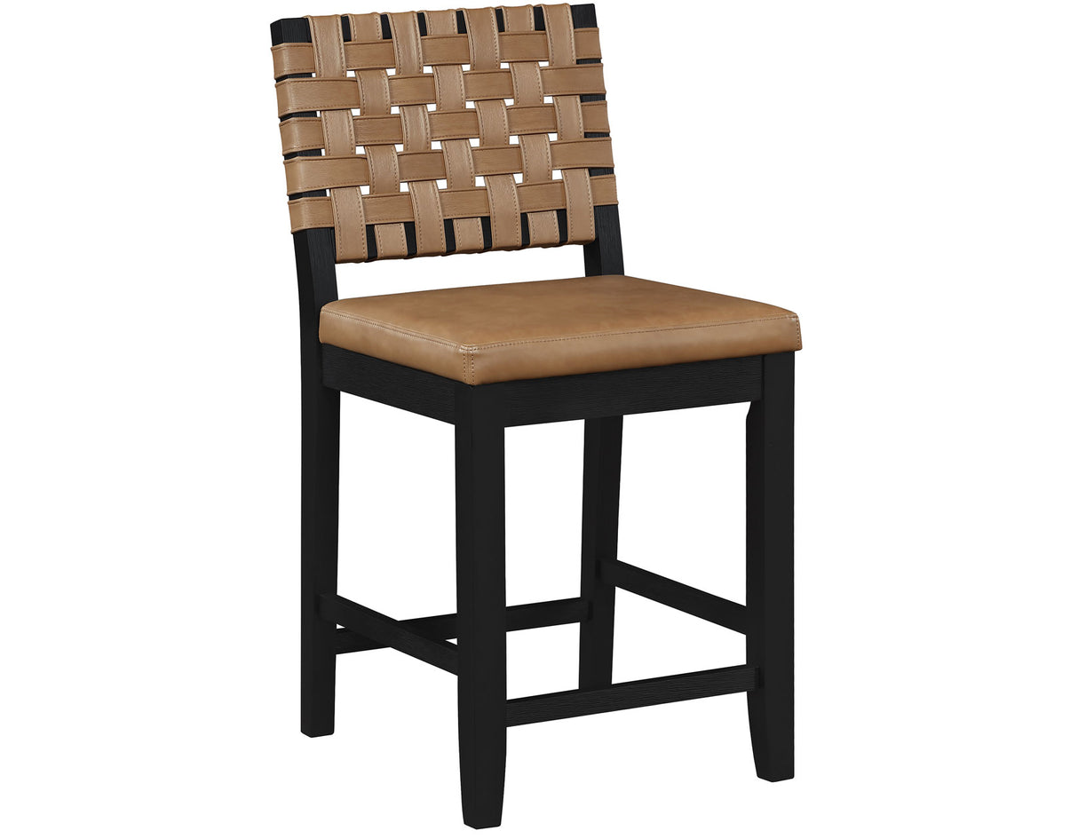 Reid Saddle Brown Camel Vegan Leather 24″ Counter Chair Black Finish by Steve Silver at Eve Furniture