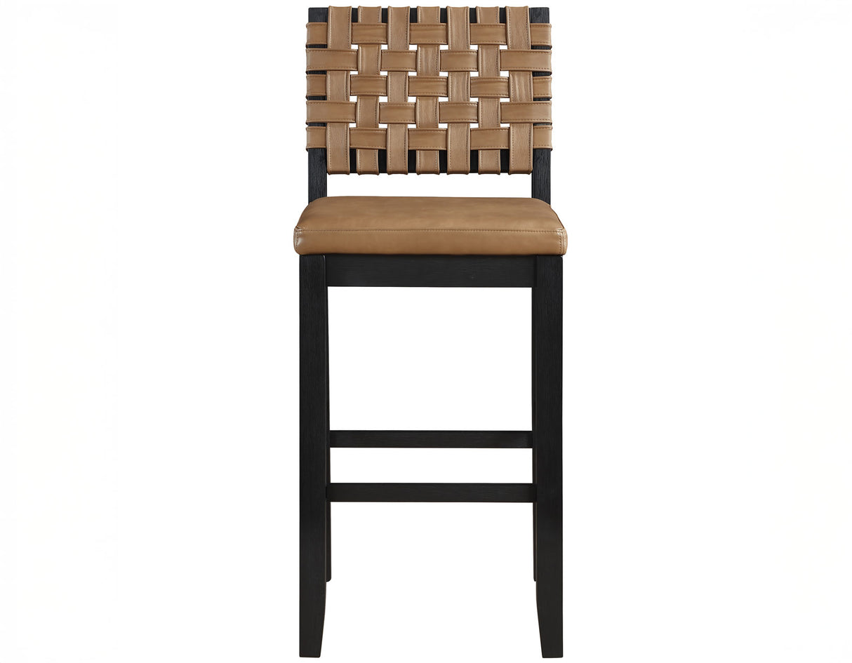 Reid Saddle Brown Vegan Leather 30″ Bar Stool, Black Finish by Steve Silver at Eve Furniture