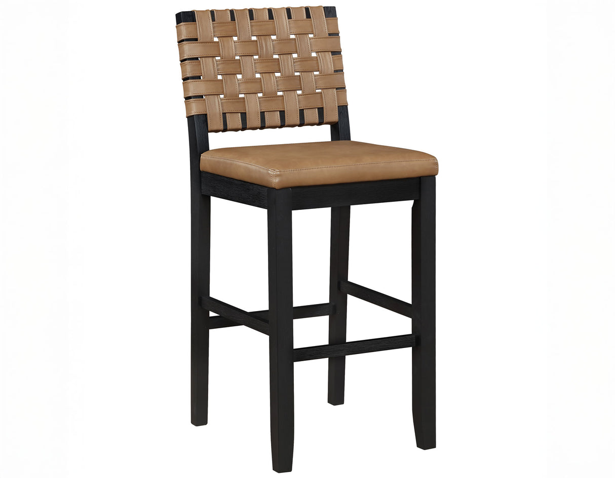 Reid Saddle Brown Vegan Leather 30″ Bar Stool, Black Finish by Steve Silver at Eve Furniture