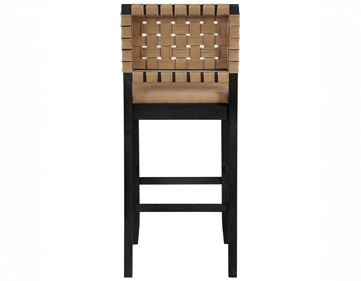 Reid Saddle Brown Vegan Leather 30″ Bar Stool, Black Finish by Steve Silver at Eve Furniture