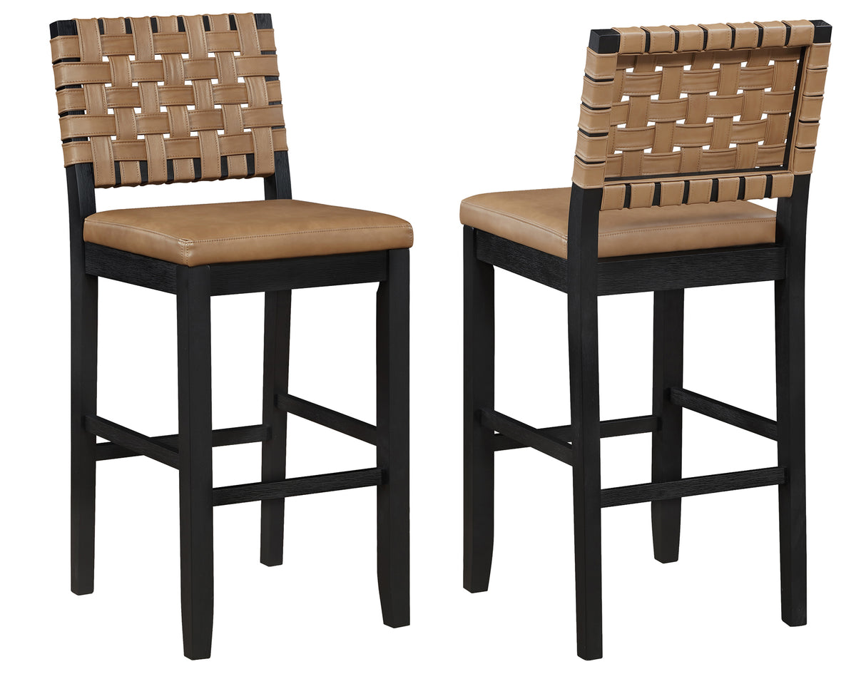 Reid Saddle Brown Vegan Leather 30″ Bar Stool, Black Finish by Steve Silver at Eve Furniture