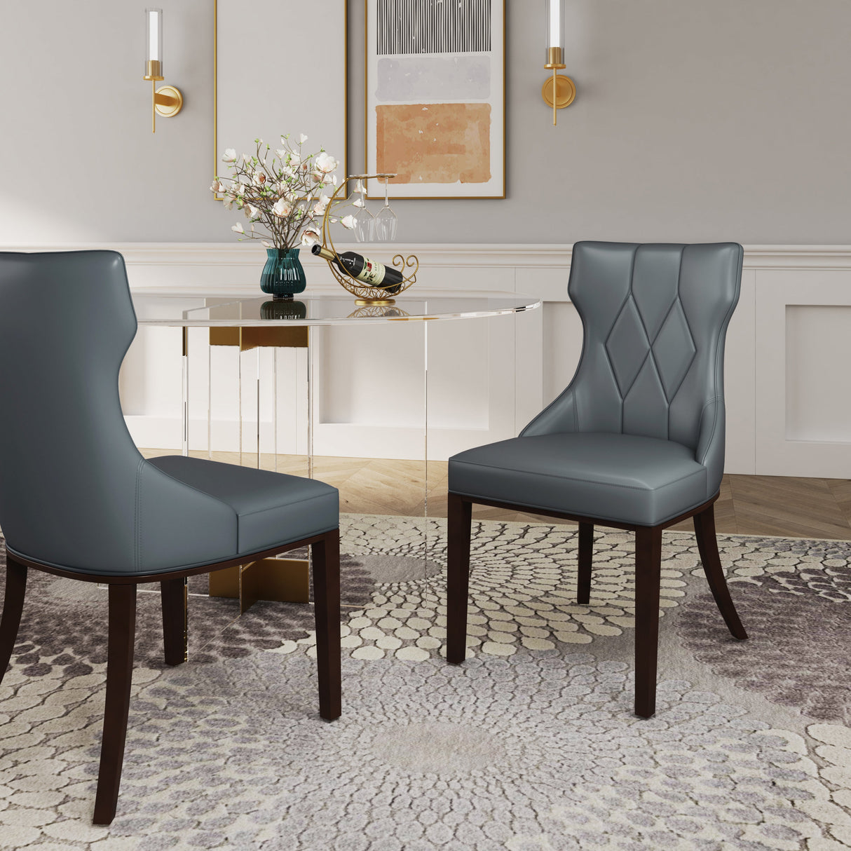 Reine Faux Leather Dining Chair in Pebble Grey (set of 4) by Manhattan Comfort at Eve Furniture