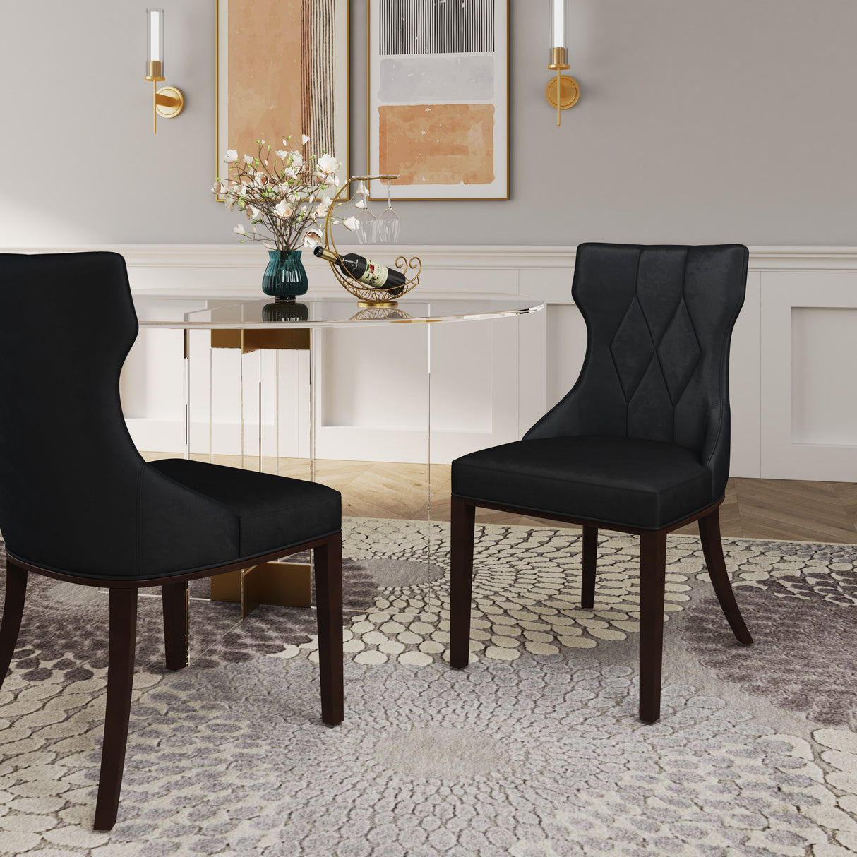 Reine Velvet Dining Chair (Set of Two) in Black and Walnut by Manhattan Comfort at Eve Furniture