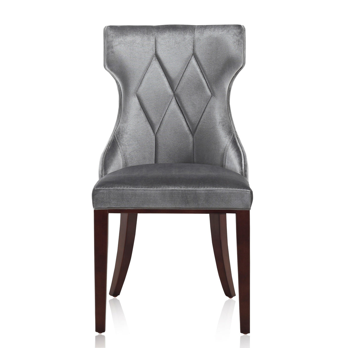 Reine Velvet Dining Chair (Set of Two) in Grey and Walnut by Manhattan Comfort at Eve Furniture