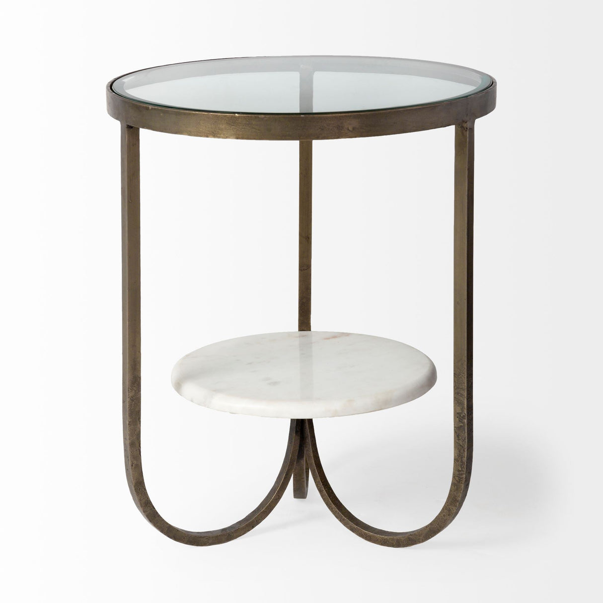 Reinhardt II 20" Round Glass Top Metal and Marble Detail End/Side Table by Mercana at Eve Furniture