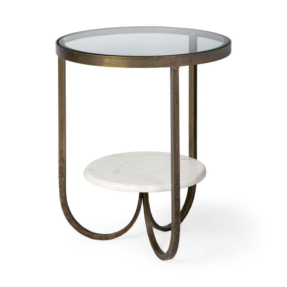 Reinhardt II Round Glass Top Metal and Marble Detail End/Side Table by Mercana at Eve Furniture