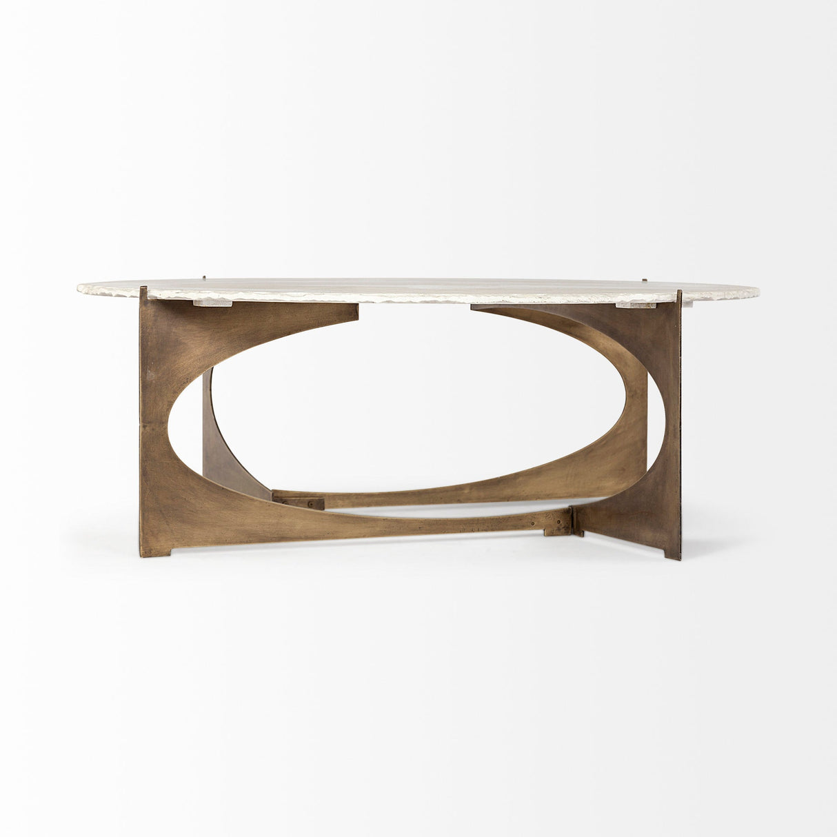 Reinhold 49" Round White Marble Top Gold Metal Base Coffee Table by Mercana at Eve Furniture
