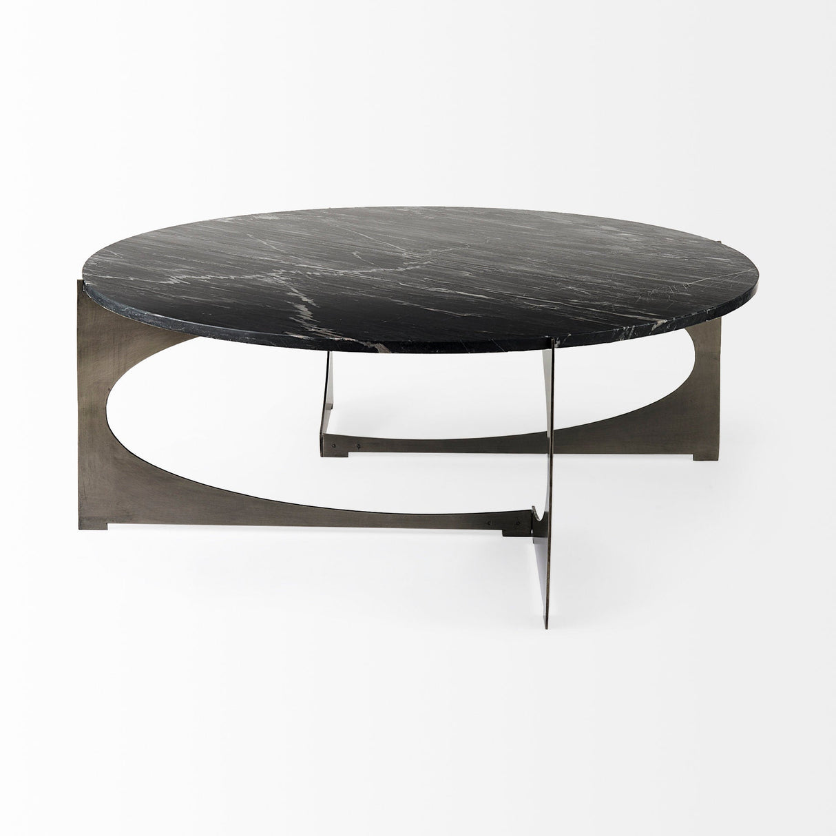 Reinhold III Black Marble Top Iron Coffee Table by Mercana at Eve Furniture