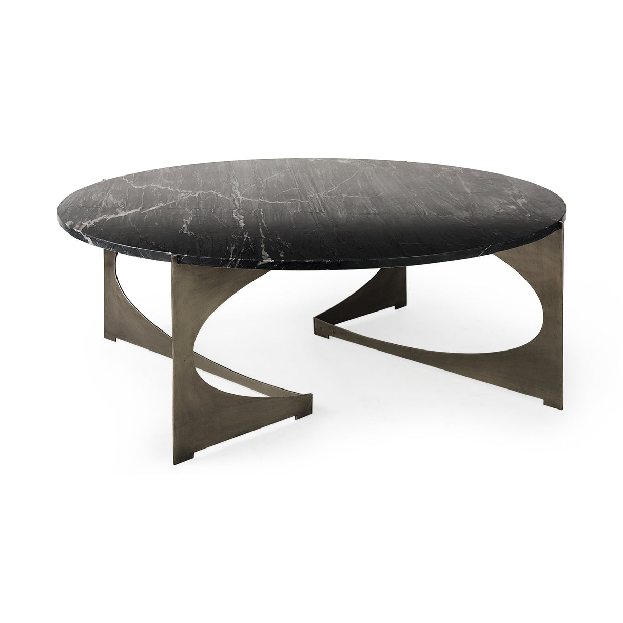 Reinhold III Black Marble Top Iron Coffee Table by Mercana at Eve Furniture