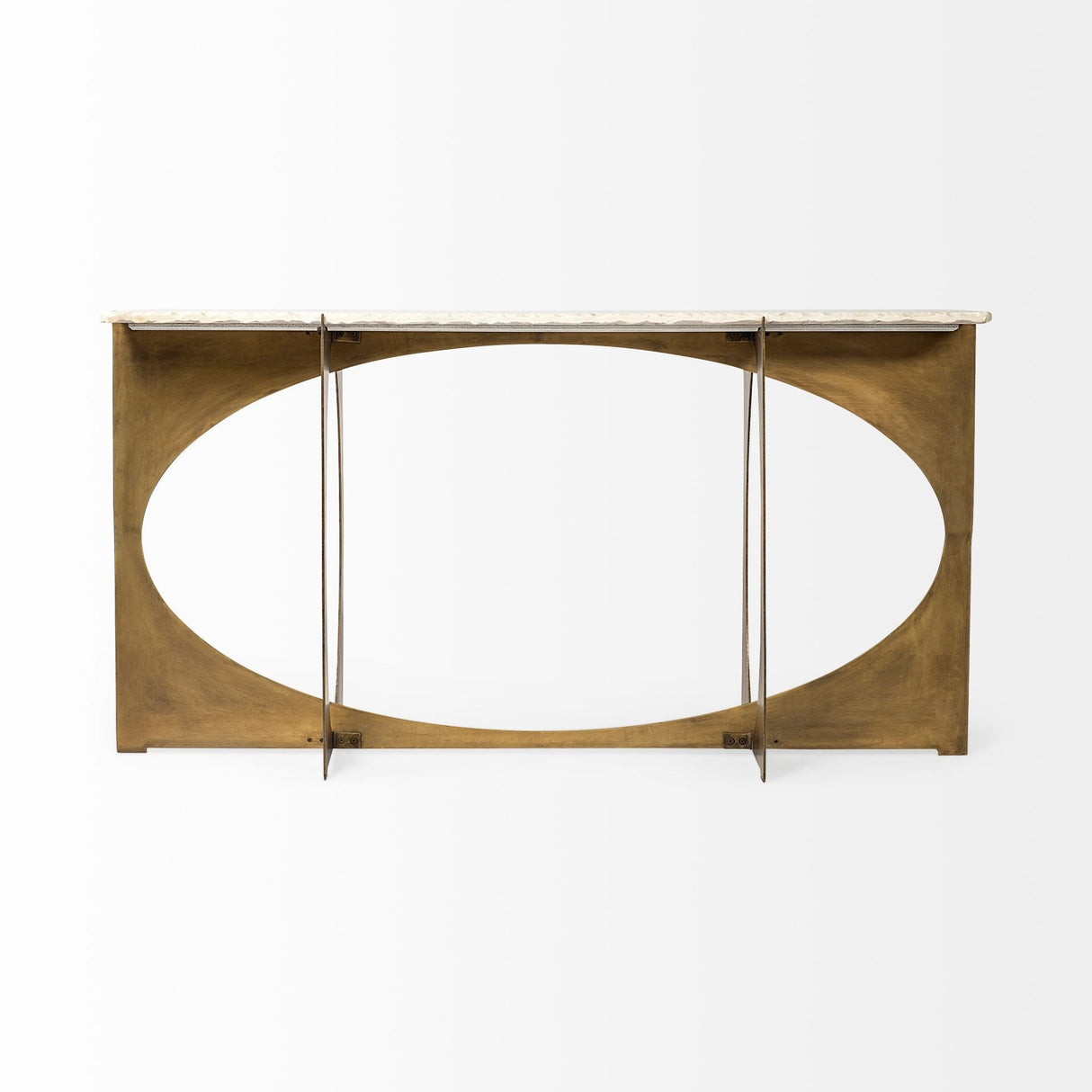 Reinhold IV 59L x 16W White Marble Top Gold Metal Base Console Table by Mercana at Eve Furniture