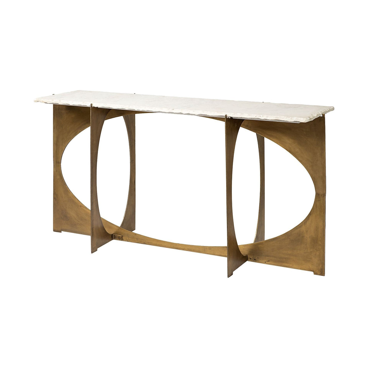 Reinhold IV 59L x 16W White Marble Top Gold Metal Base Console Table by Mercana at Eve Furniture
