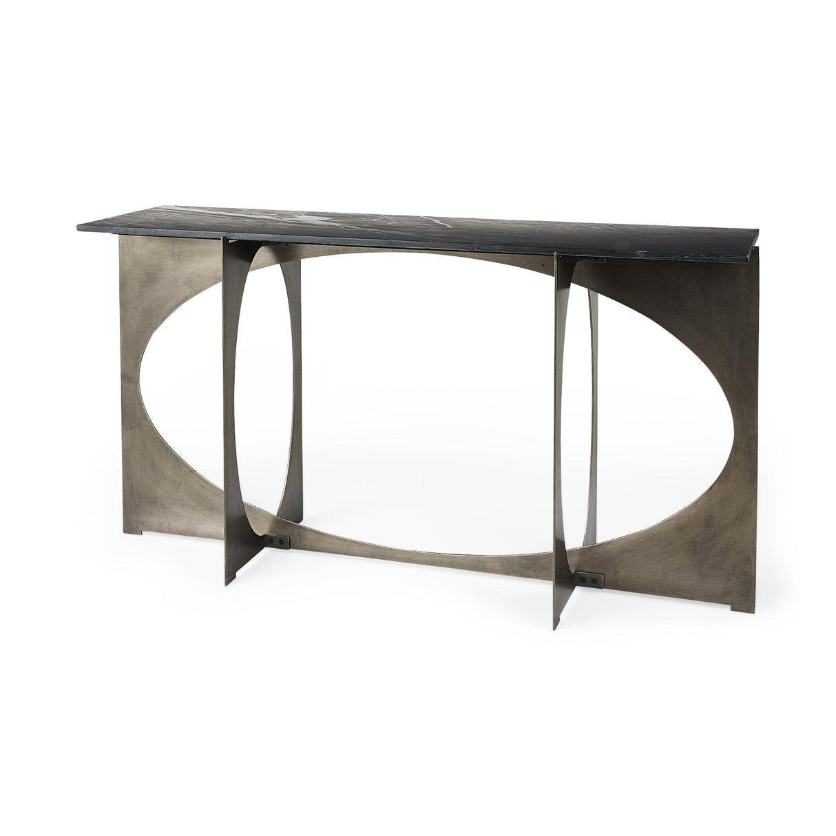 Reinhold IV Black Marble Top Iron Console Table by Mercana at Eve Furniture