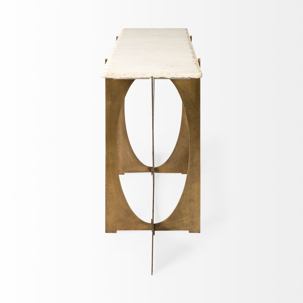 Reinhold IV White Marble Top Gold Metal Base Console Table by Mercana at Eve Furniture