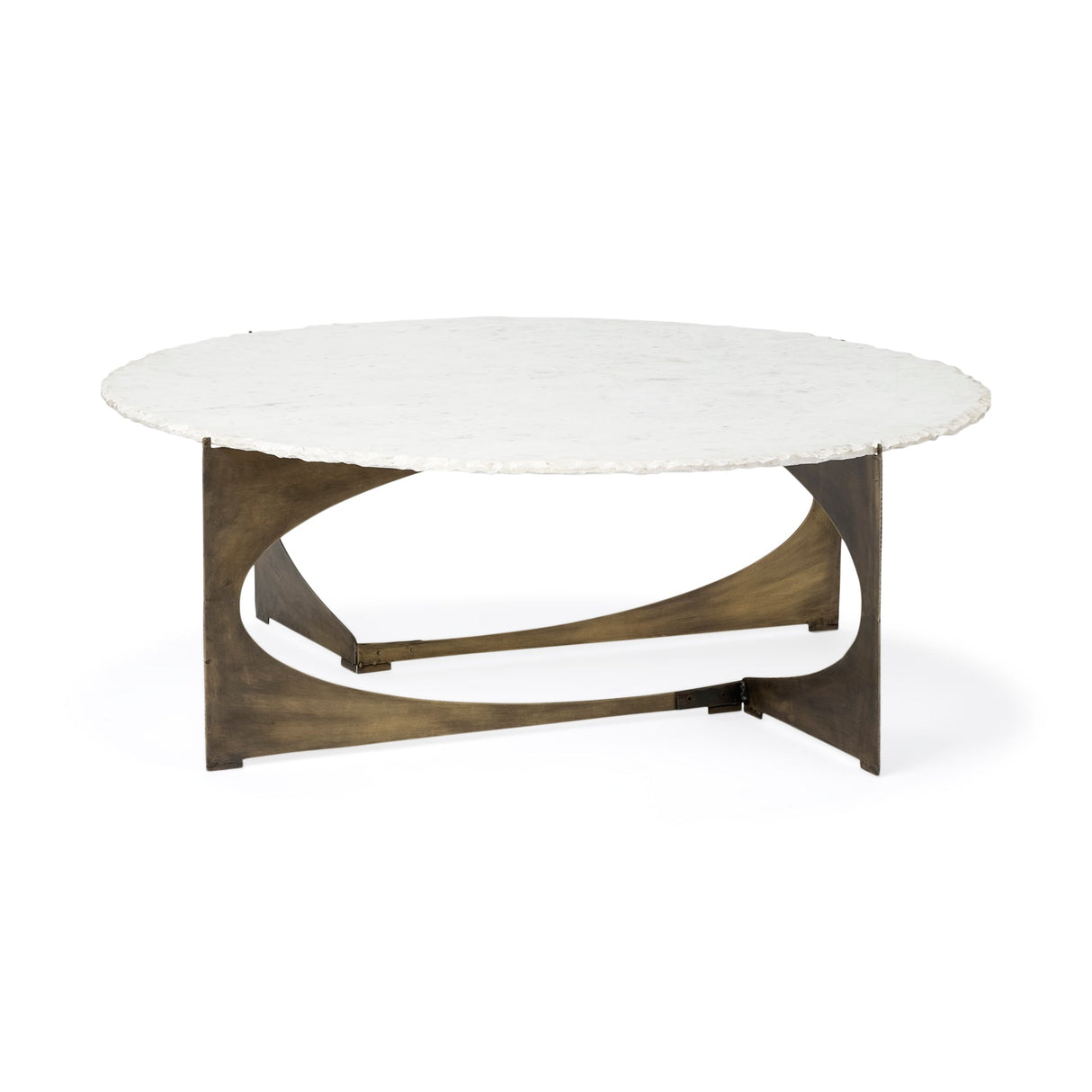 Reinhold Round White Marble Top Gold Metal Base Coffee Table by Mercana at Eve Furniture