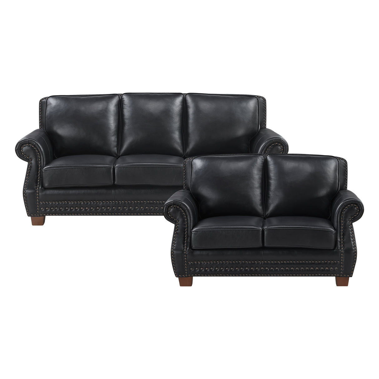 Remington Black Leather Reclining Sofa and Loveseat by Homelegance at Eve Furniture