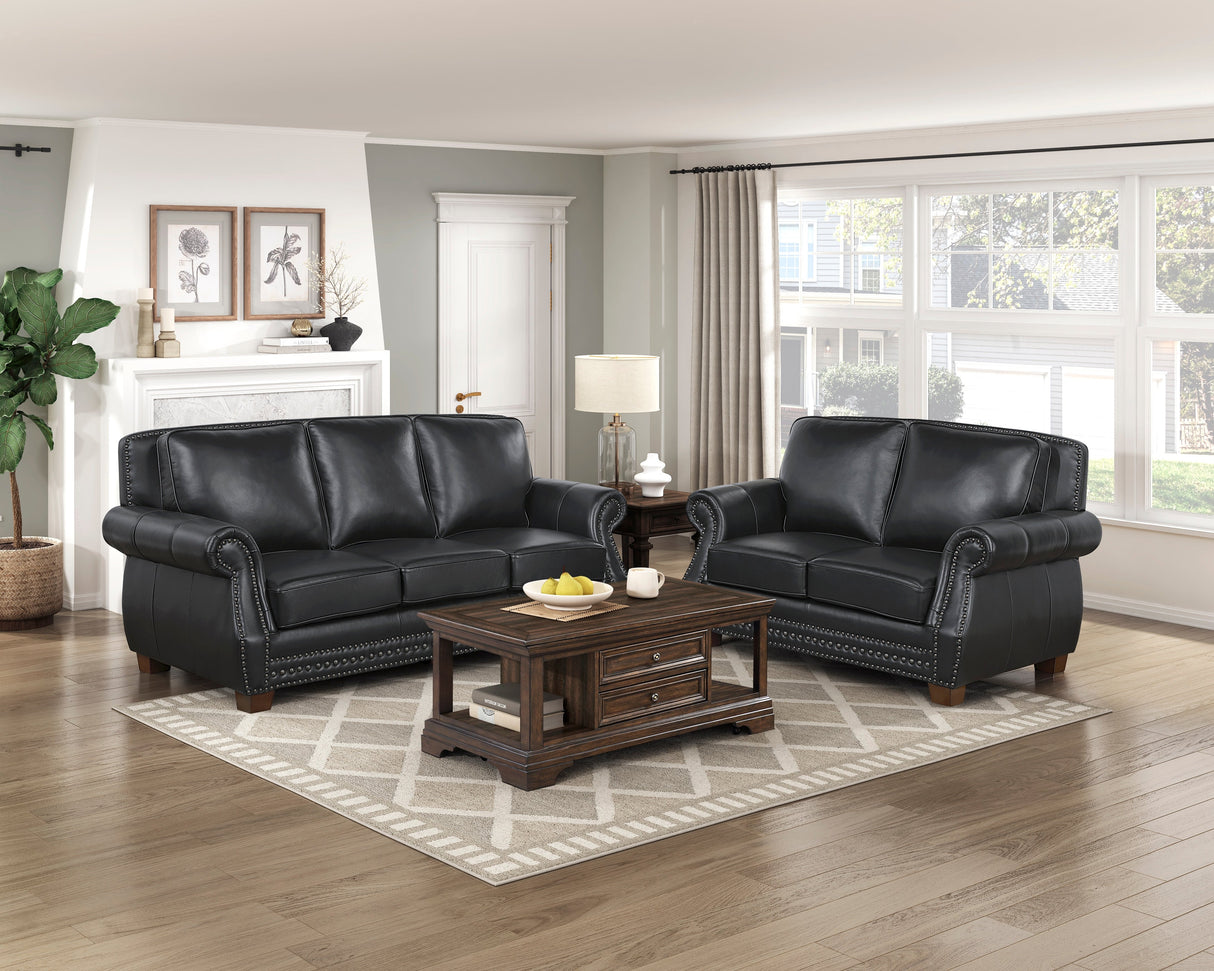 Remington Black Leather Reclining Sofa and Loveseat by Homelegance at Eve Furniture