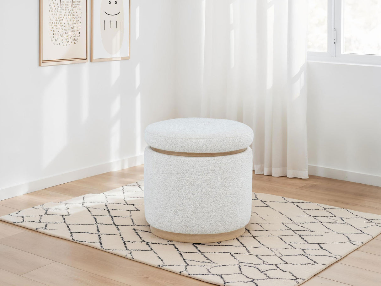 Remuda Ivory Boucle Upholstered Round Storage Ottoman by Coaster at Eve Furniture