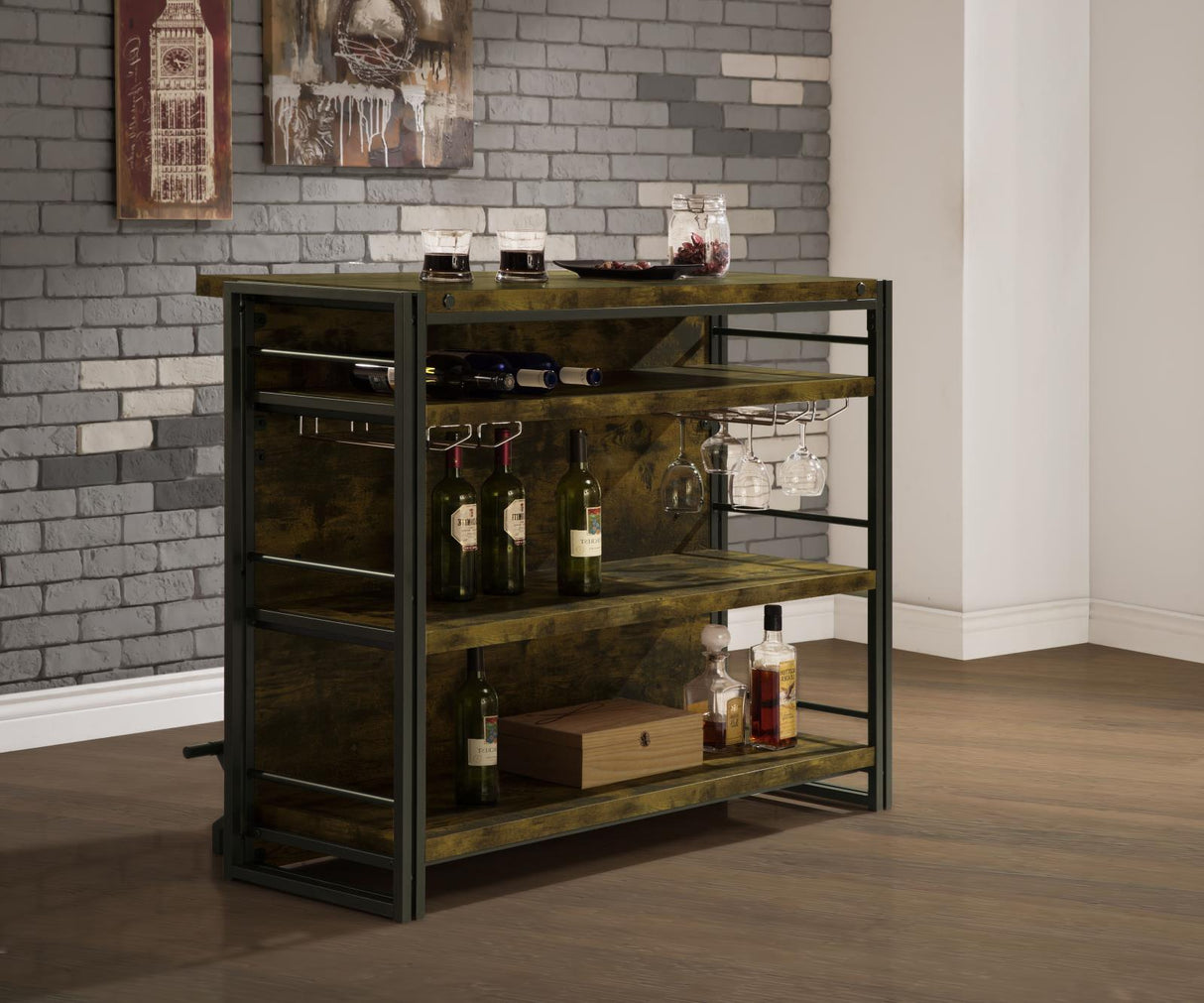 Renaldi Antique Nutmeg Bar Unit with Stemware Rack by Coaster at Eve Furniture