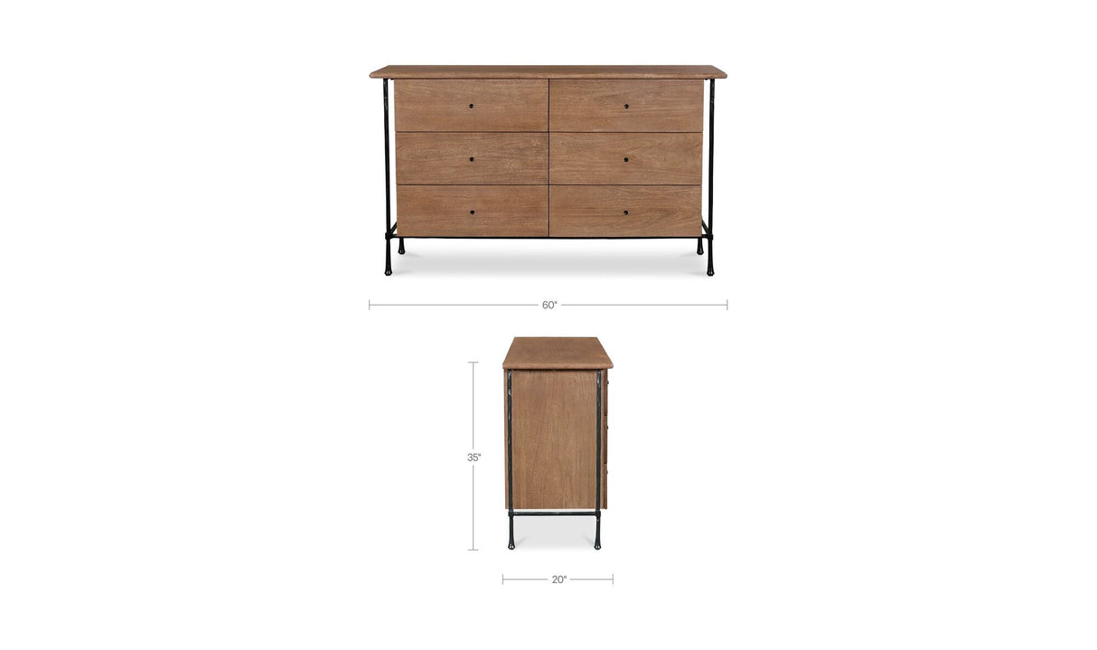 Rene 6 Drawer Dresser Brown by Moe's Home at Eve Furniture