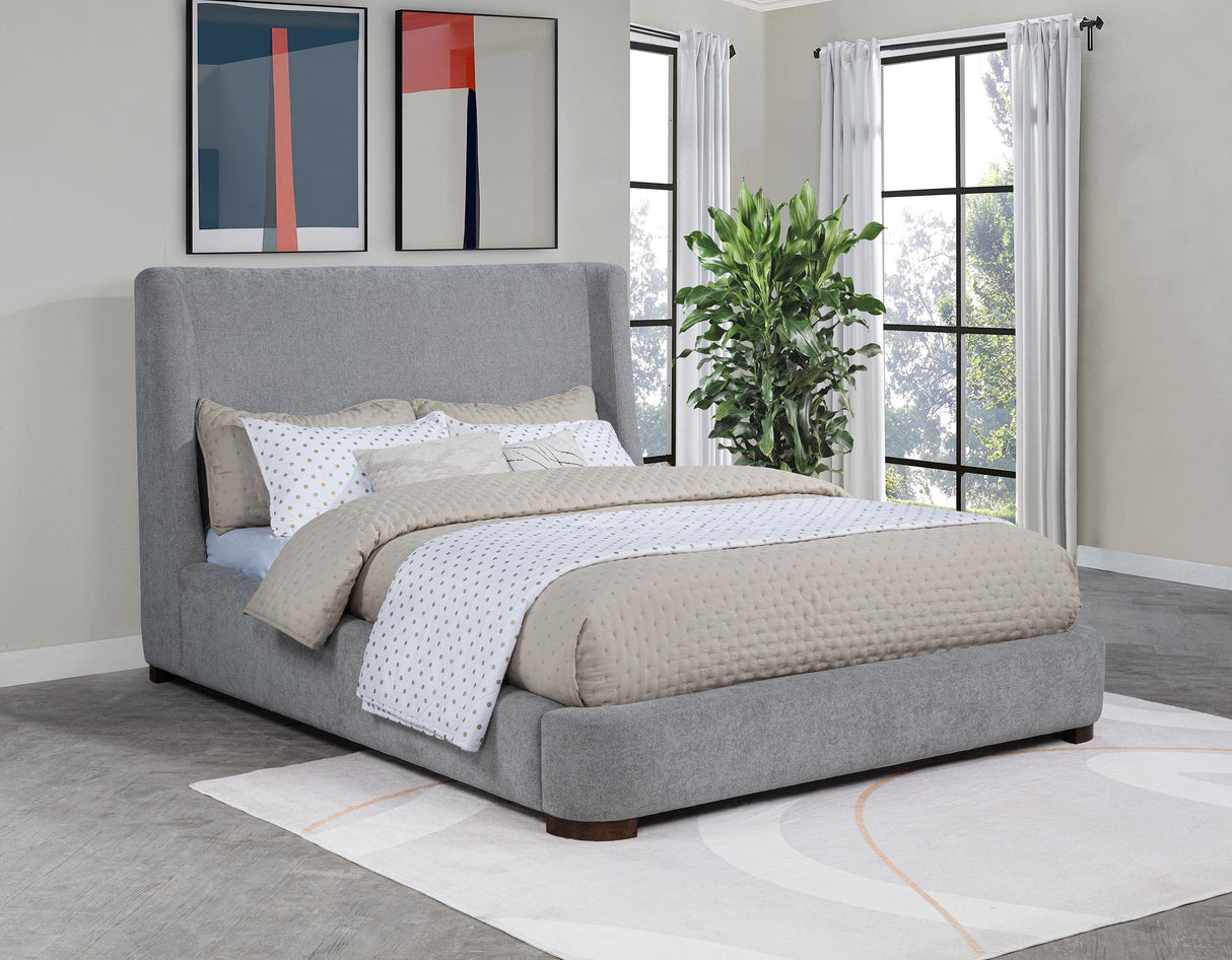 Rennes Gray Upholstered Eastern King Wingback Platform Bed by Coaster at Eve Furniture