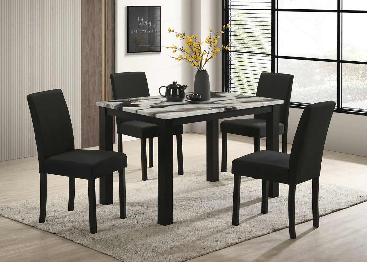 Resia Black & Brown 5-Piece Faux Marble Dining Set by Crown Mark at Eve Furniture