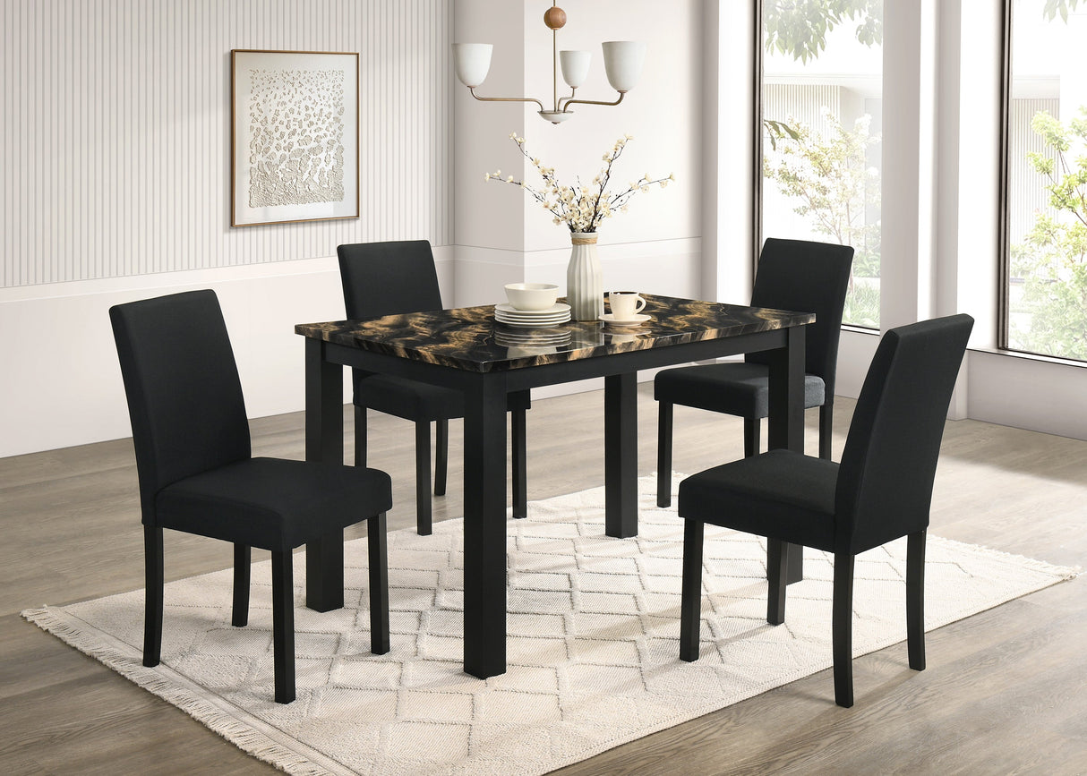 Resia Black & Gold 5-Piece Faux Marble Top Dining Set by Crown Mark at Eve Furniture