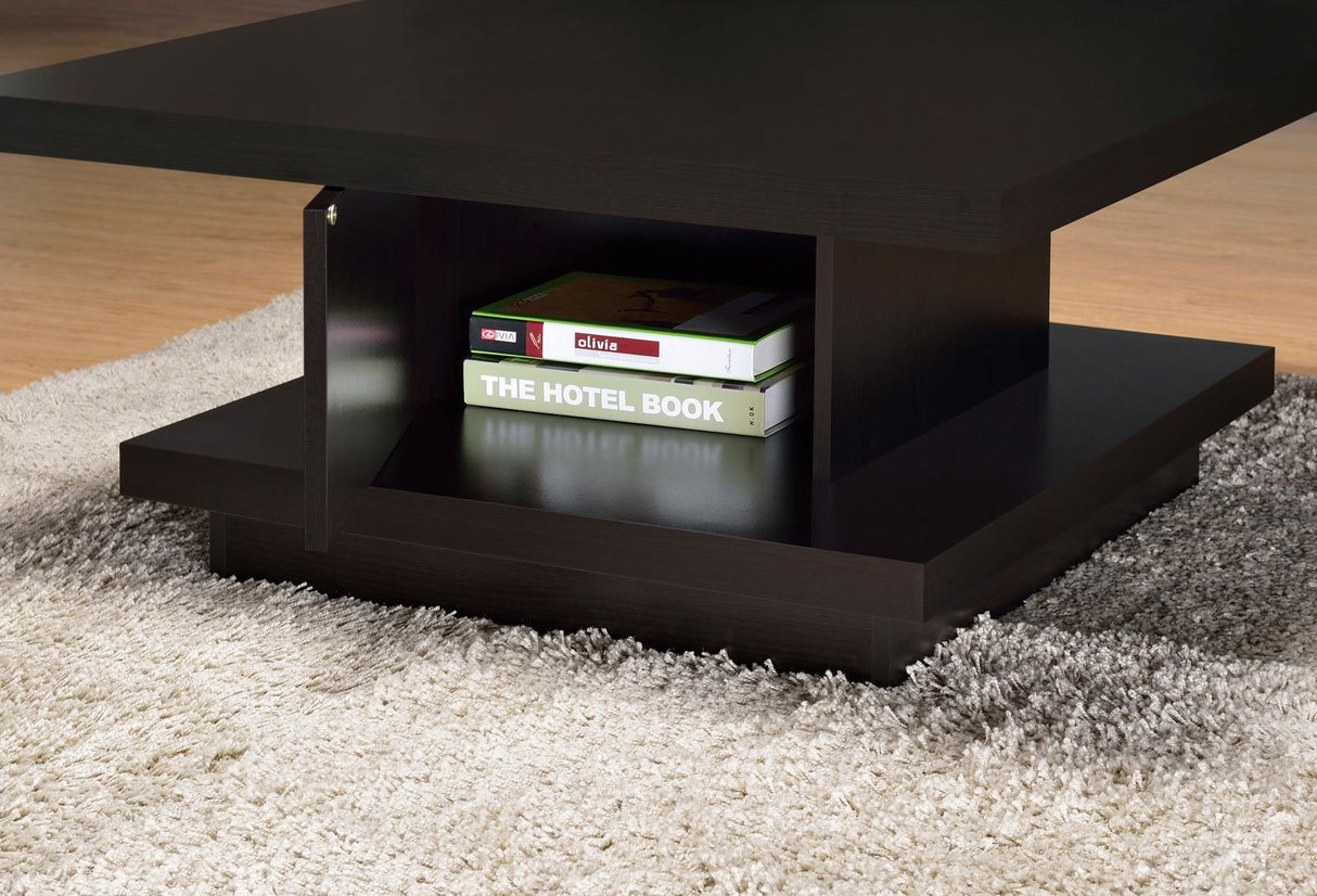 Reston Cappuccino Pedestal Square Coffee Table by Coaster at Eve Furniture