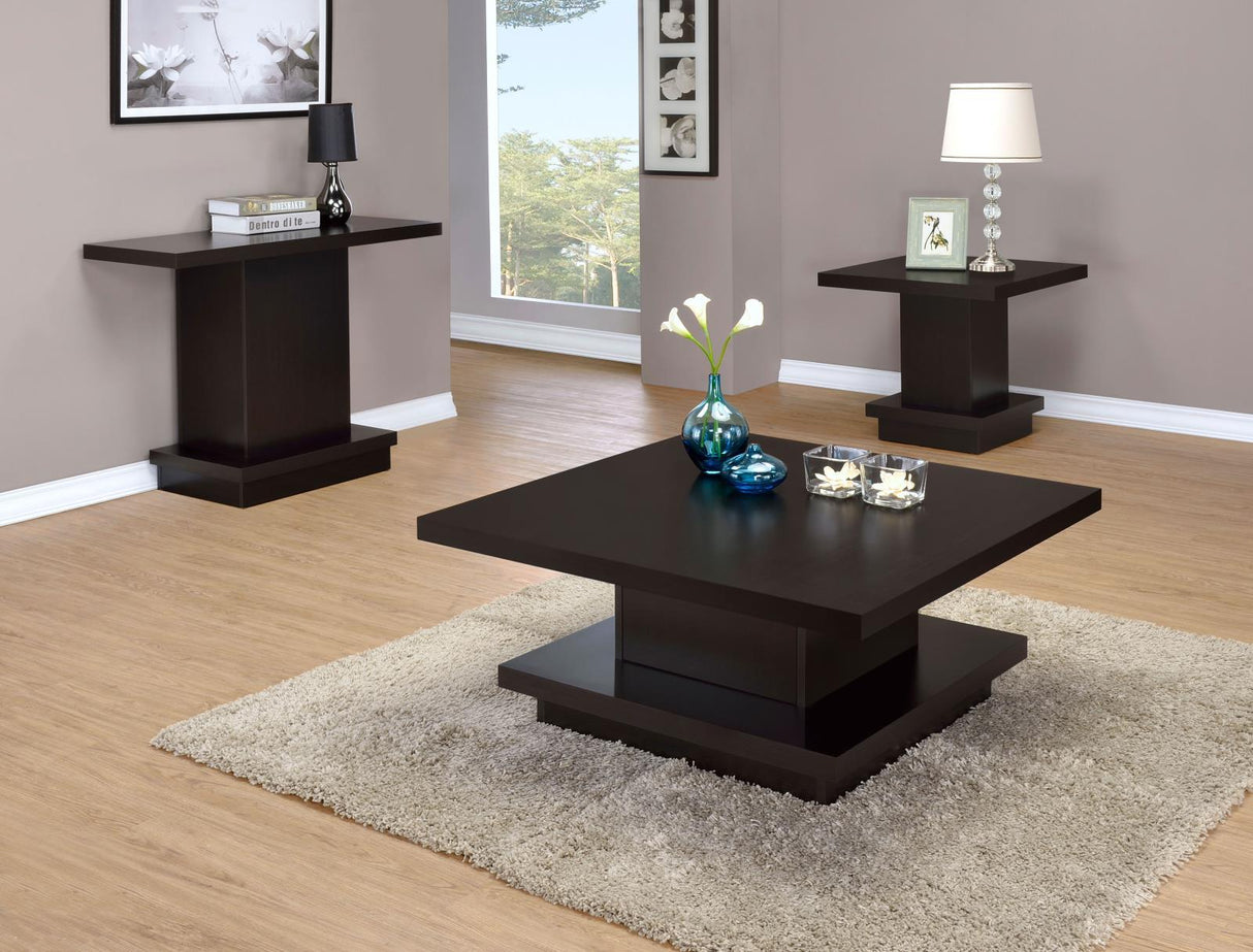 Reston Cappuccino Pedestal Sofa Table by Coaster at Eve Furniture