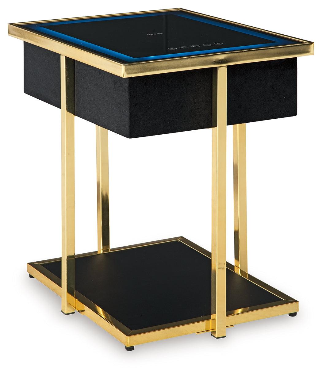 Rexwell Black/Gold Finish Accent Table with Speaker by Ashley at Eve Furniture
