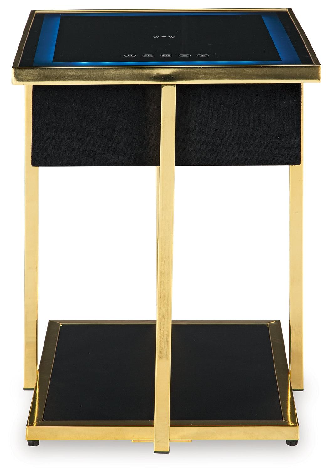 Rexwell Black/Gold Finish Accent Table with Speaker by Ashley at Eve Furniture