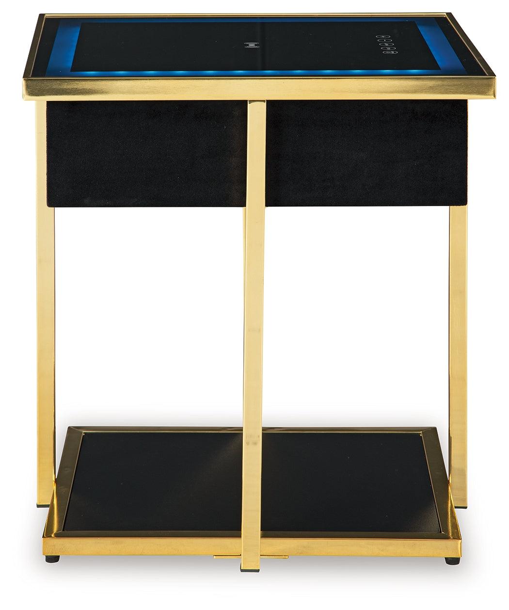 Rexwell Black/Gold Finish Accent Table with Speaker by Ashley at Eve Furniture
