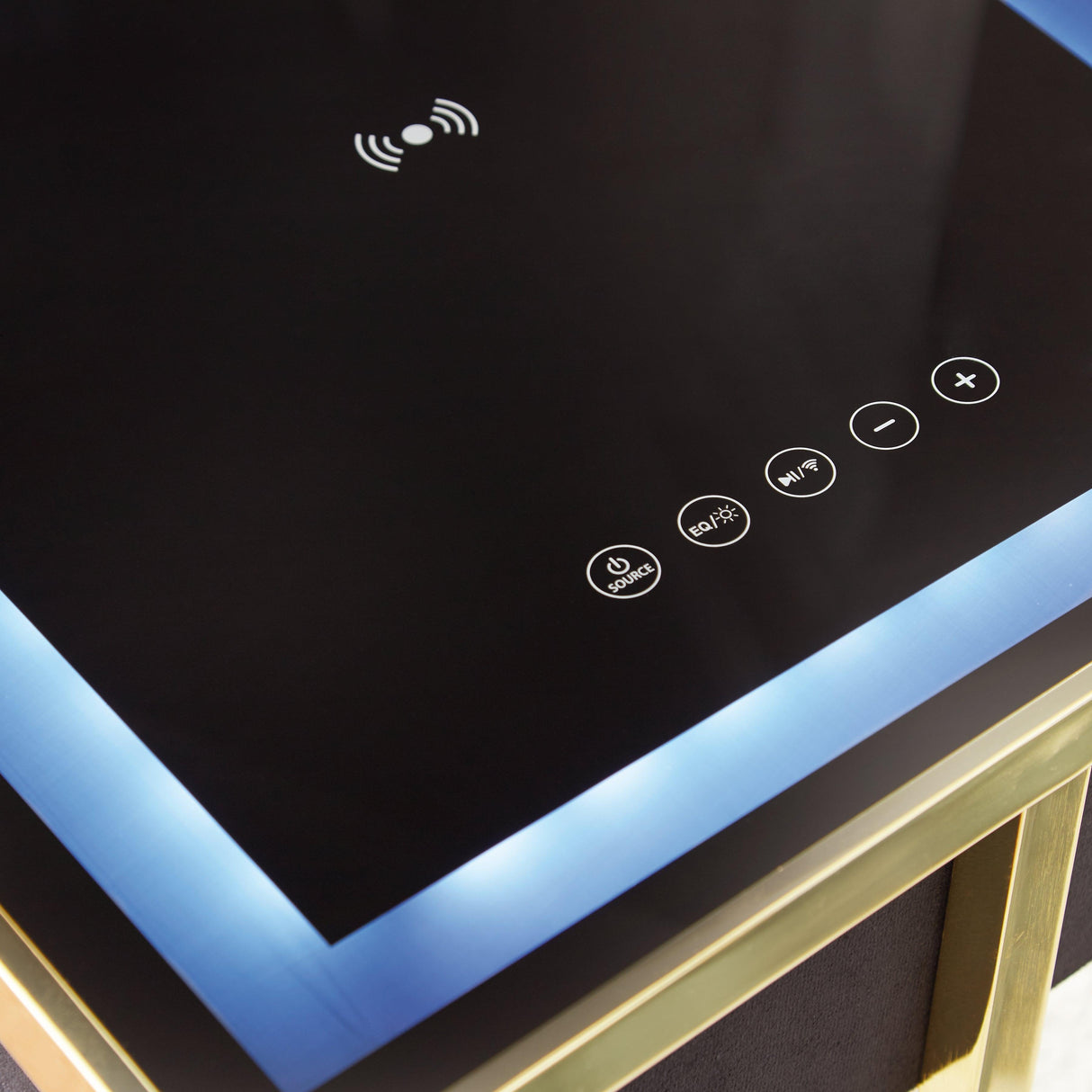 Rexwell Black/Gold Finish Accent Table with Speaker by Ashley at Eve Furniture