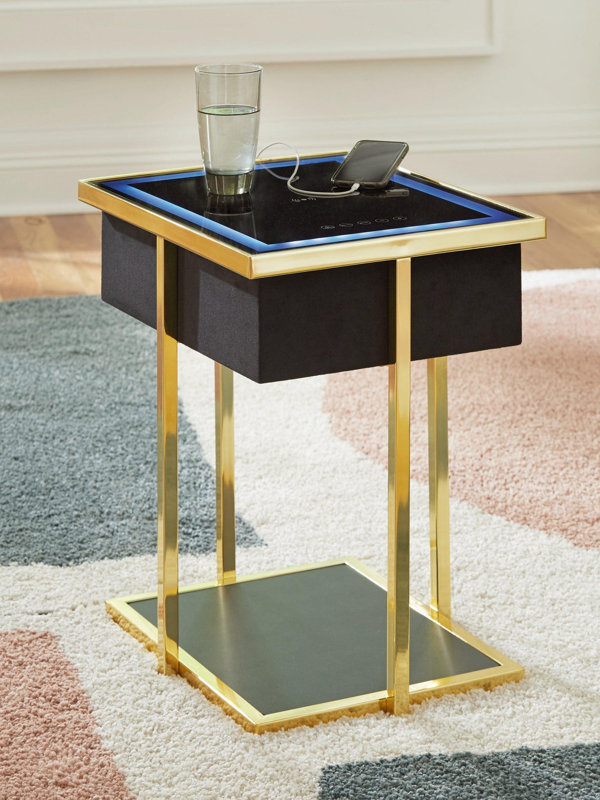 Rexwell Black/Gold Finish Accent Table with Speaker by Ashley at Eve Furniture