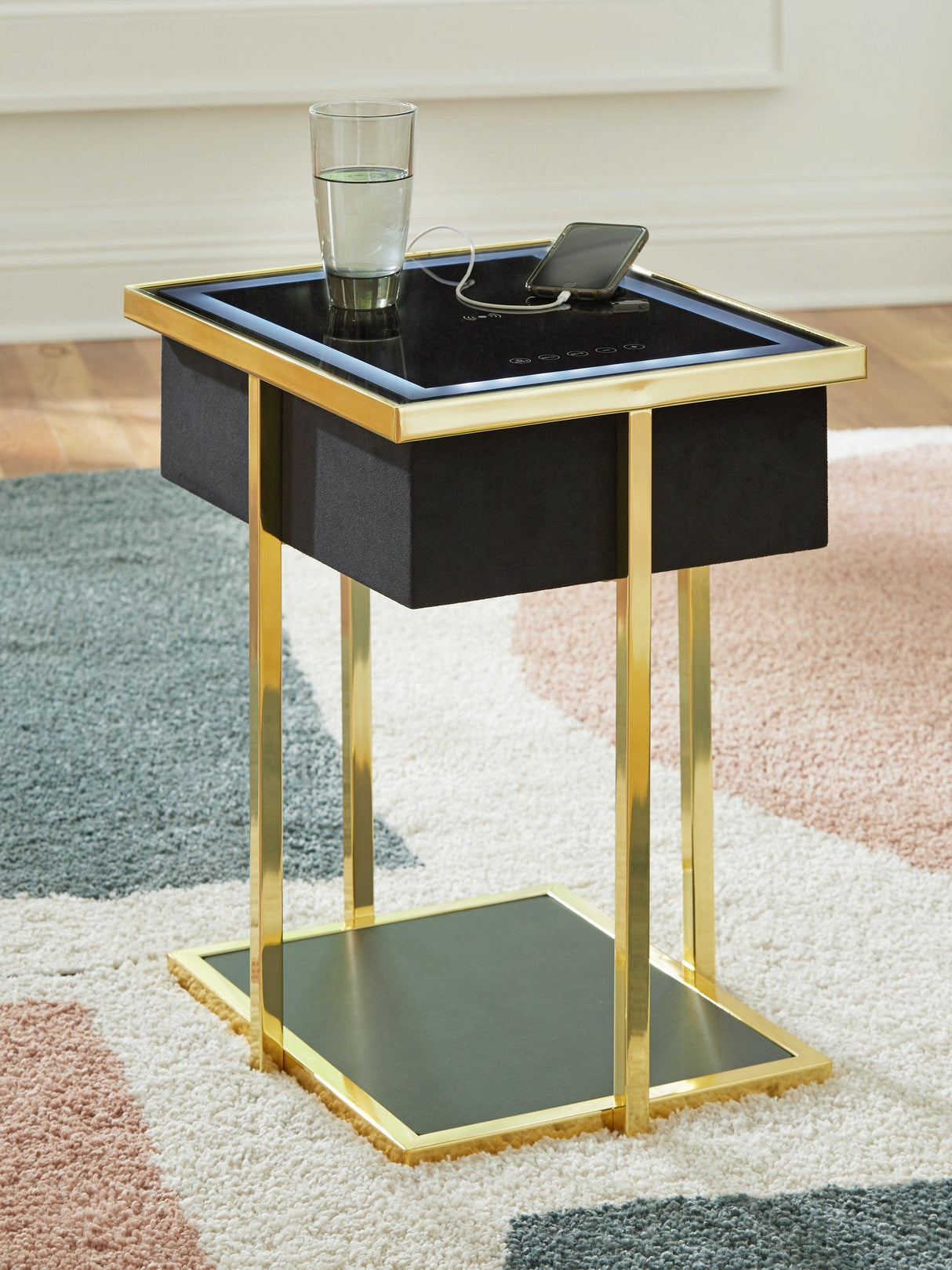 Rexwell Black/Gold Finish Accent Table with Speaker by Ashley at Eve Furniture