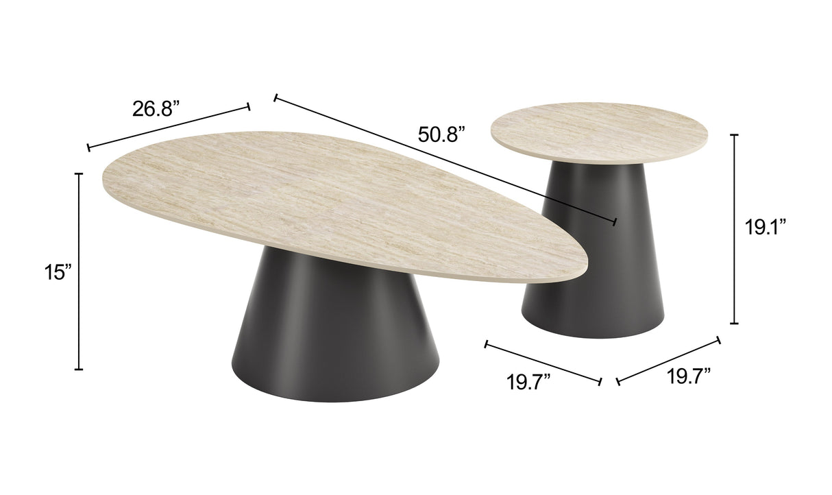 Reyes Natural & Black Coffee Table Set (2-Piece) by Zuomod at Eve Furniture