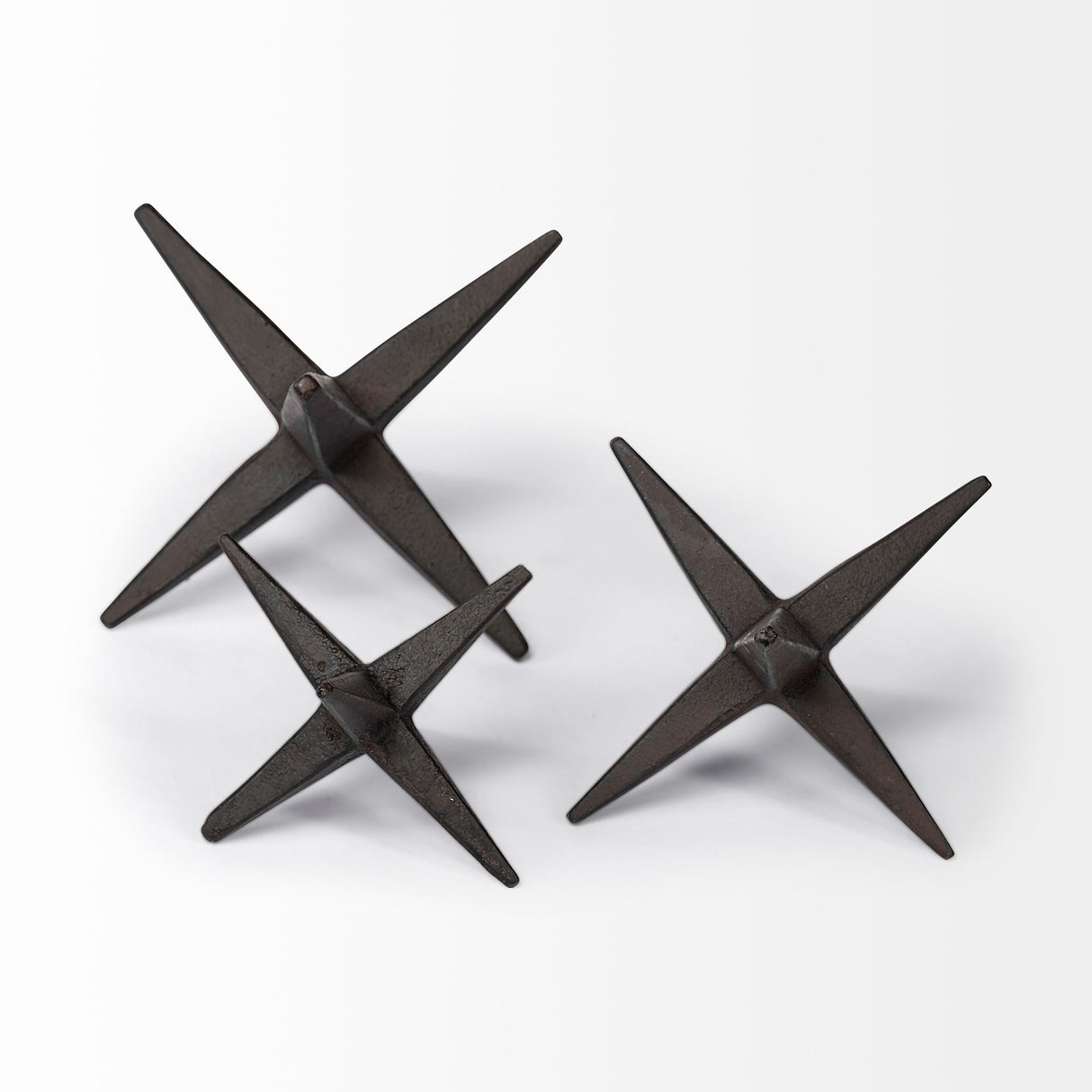 Rhea (Set of 3) Brown Cast Iron Small, Medium & Large Jacks by Mercana at Eve Furniture