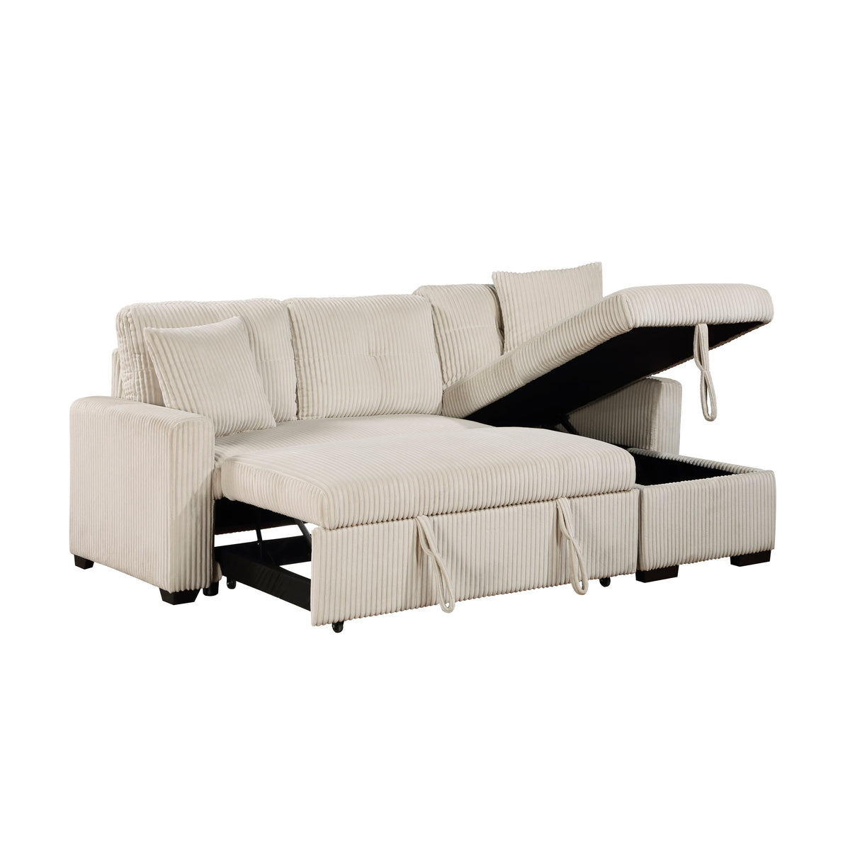 Rhett Beige 3-Piece Reversible Sectional with Pull-out Bed and Hidden Storage by Homelegance at Eve Furniture