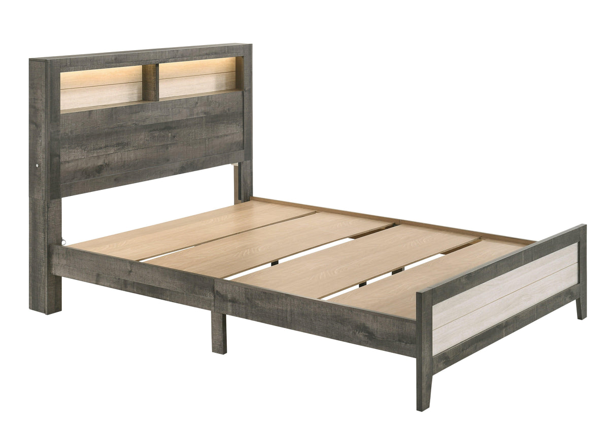 Rhett Brown and Cream King LED Platform Bed by Crown Mark at Eve Furniture
