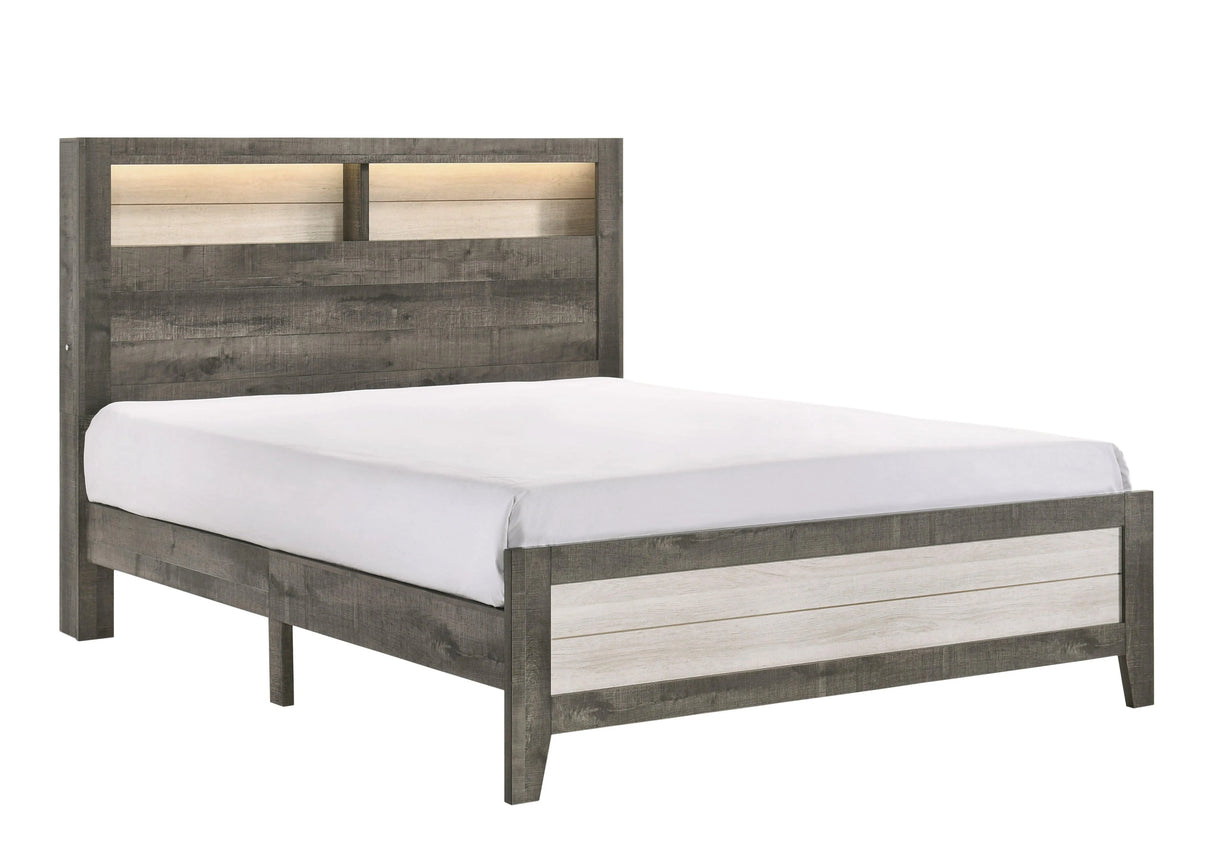 Rhett Brown and Cream King LED Platform Bed by Crown Mark at Eve Furniture