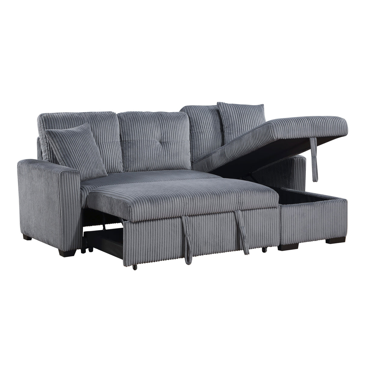 Rhett Dark Gray 3-Piece Reversible Sectional with Pull-out Bed and Hidden Storage by Homelegance at Eve Furniture