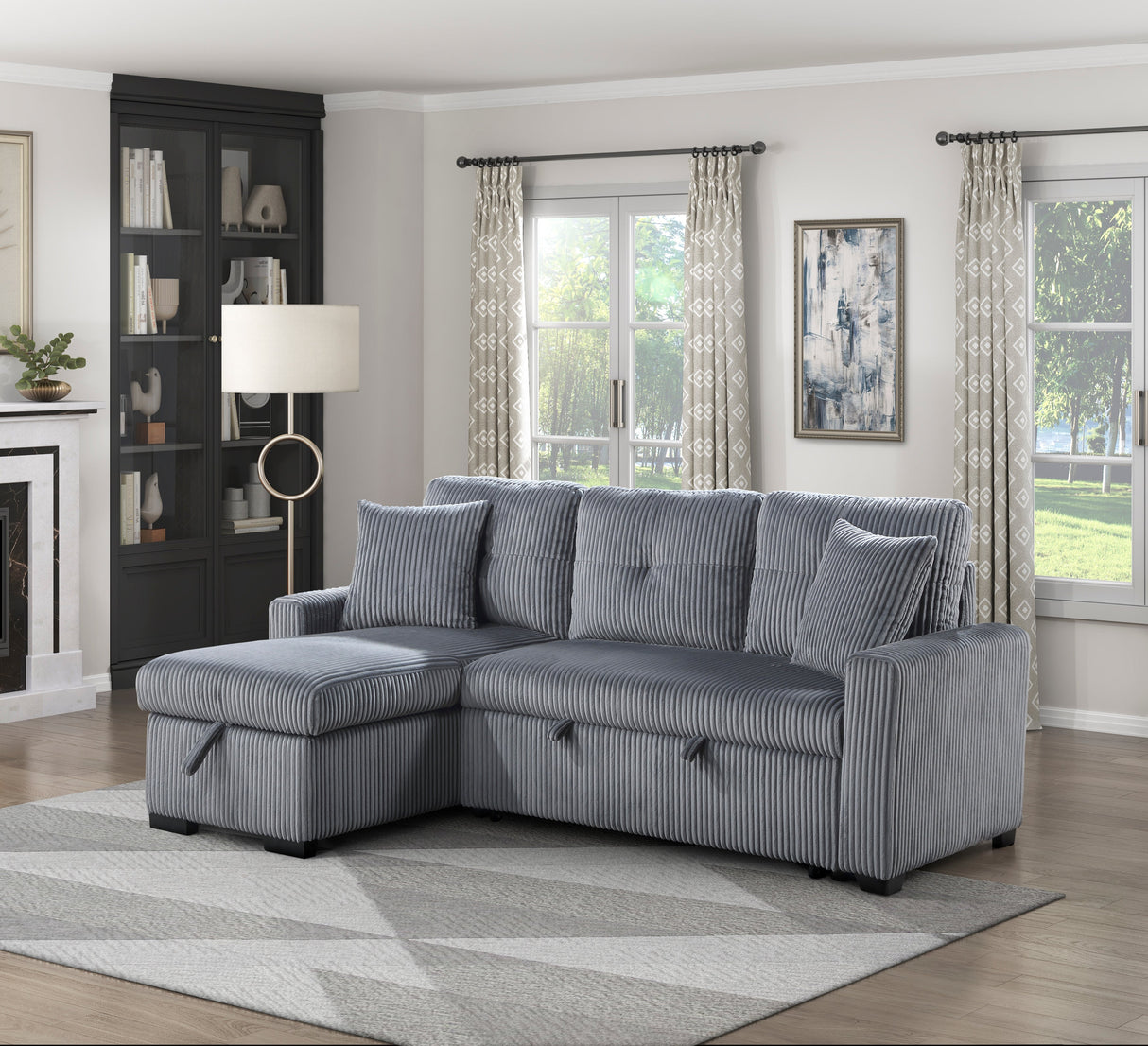 Rhett Dark Gray 3-Piece Reversible Sectional with Pull-out Bed and Hidden Storage by Homelegance at Eve Furniture